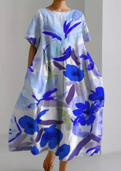 Summer New Loose Round Neck Fashion Premium Short Sleeve Printed Dresses