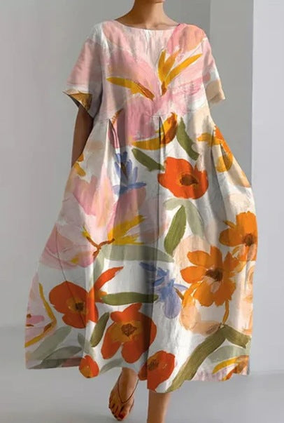 Summer New Loose Round Neck Fashion Premium Short Sleeve Printed Dresses