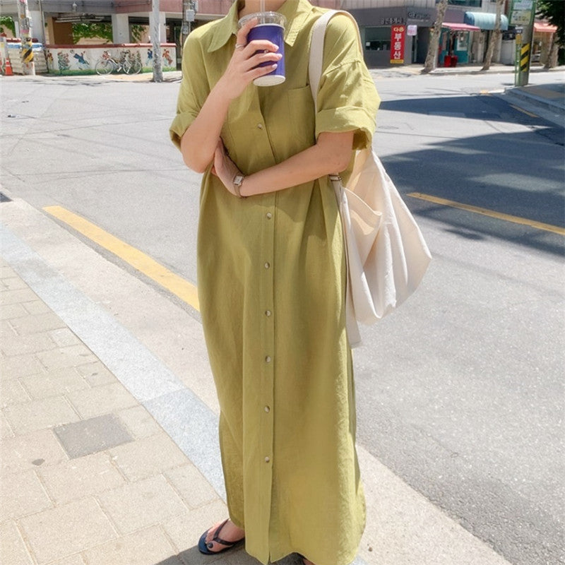 (Any two pieces 25% off) summer new loose lazy wind knee-length shirt-style dress female