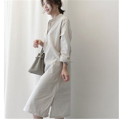 （Two for 25% off）Long Slim Long Sleeve Dresses Medium Striped Shirt Dresses