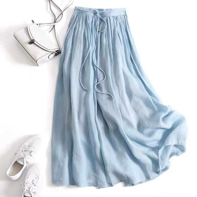 (Any two pieces 25% off) 2024 spring and summer new draped flowing linen elastic waist half-body skirt