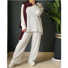 （25% off any two pieces）New casual long-sleeved irregular shirt loose elastic trousers