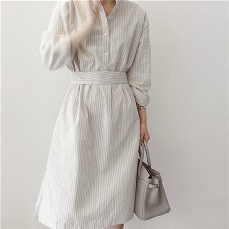 （Two for 25% off）Long Slim Long Sleeve Dresses Medium Striped Shirt Dresses