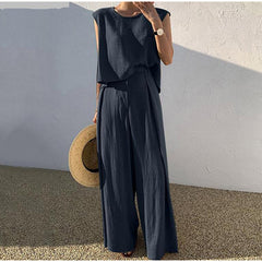 Summer new cotton and linen fashionable loose two-piece set