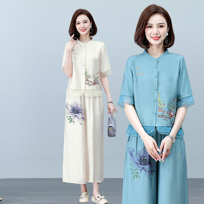 (Any two pieces 25% off) summer cotton and linen cardigan wrinkle summer two-piece loose plus size casual suit