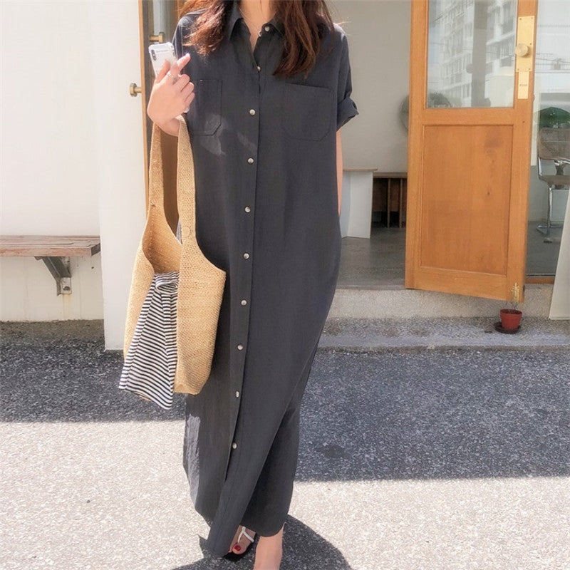 (Any two pieces 25% off) summer new loose lazy wind knee-length shirt-style dress female