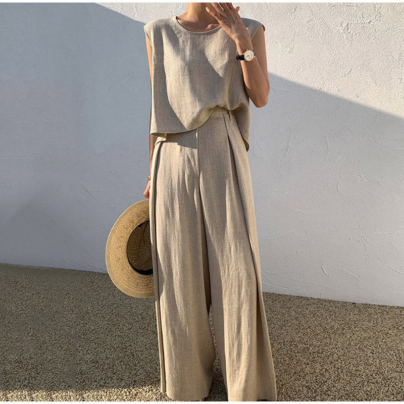 Summer new cotton and linen fashionable loose two-piece set