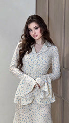 （25% off any two pieces）New fashionable small floral high-quality tunic long-sleeved tops and skirts two-piece set