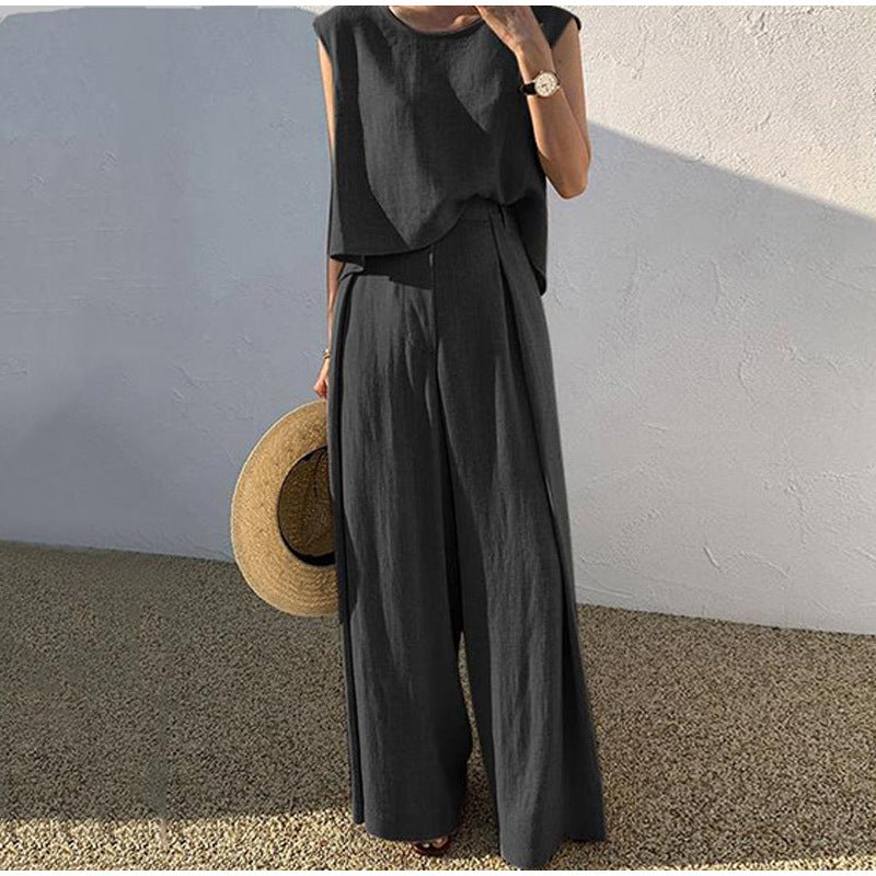 Summer new cotton and linen fashionable loose two-piece set