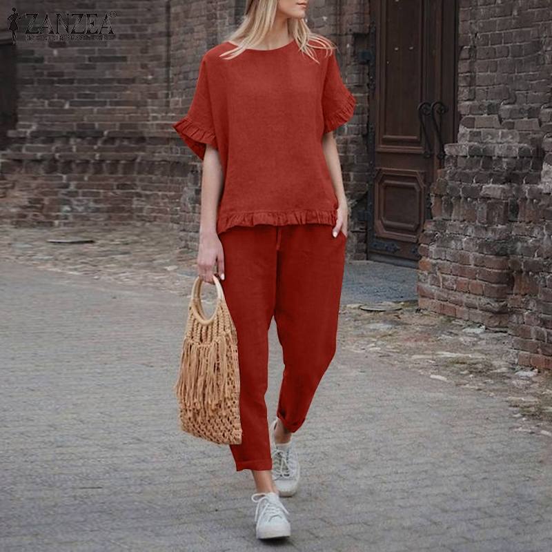 (Two for 25% off)Solid Color Vintage Loose Pants Set Cotton Linen Casual Long Sleeve