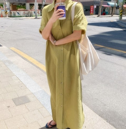 (Any two pieces 25% off) summer new loose lazy wind knee-length shirt-style dress female