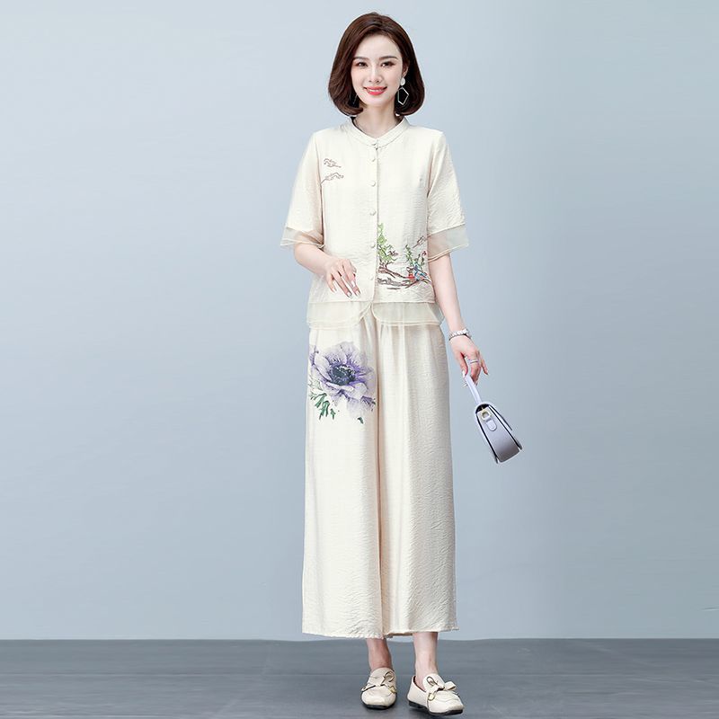 (Any two pieces 25% off) summer cotton and linen cardigan wrinkle summer two-piece loose plus size casual suit