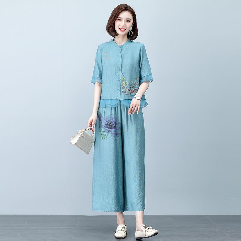 (Any two pieces 25% off) summer cotton and linen cardigan wrinkle summer two-piece loose plus size casual suit