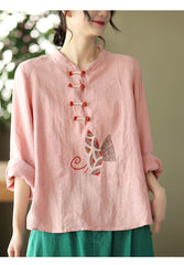 Plus Size Linen Cotton Embroidered Loose Top