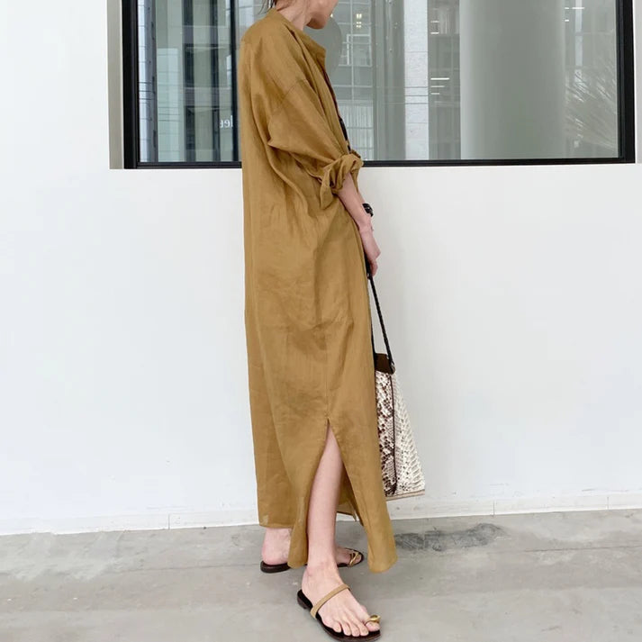 Spring and summer new solid color linen loose thin section dress