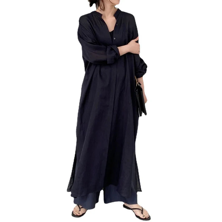 Spring and summer new solid color linen loose thin section dress