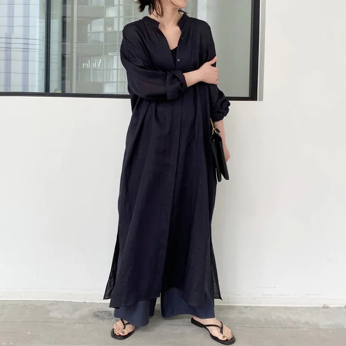 Spring and summer new solid color linen loose thin section dress