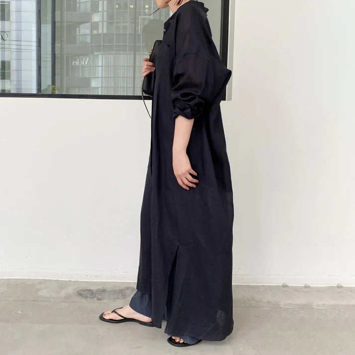 Spring and summer new solid color linen loose thin section dress