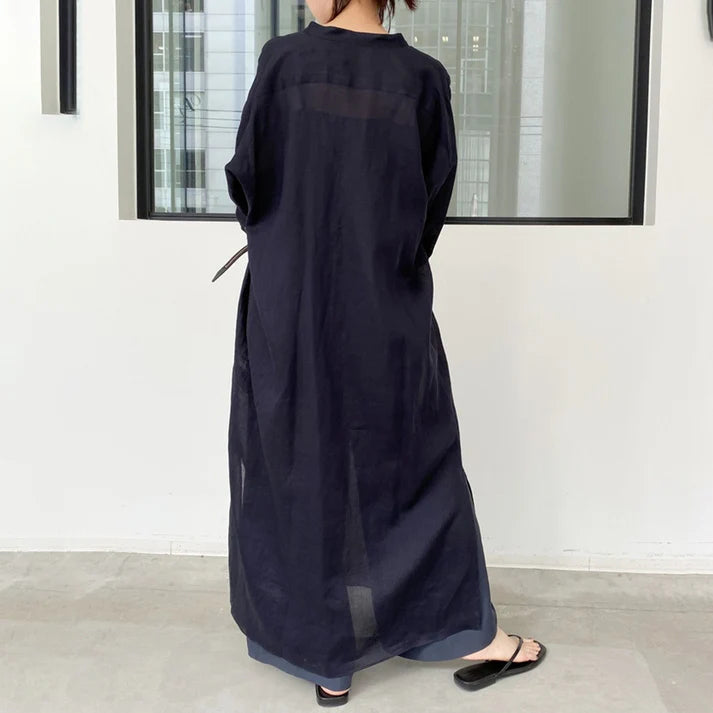 Spring and summer new solid color linen loose thin section dress