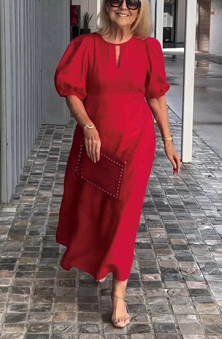（25% off any two items) Loose Casual Crewneck Puff Sleeve Dress