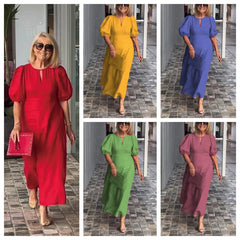 （25% off any two items) Loose Casual Crewneck Puff Sleeve Dress