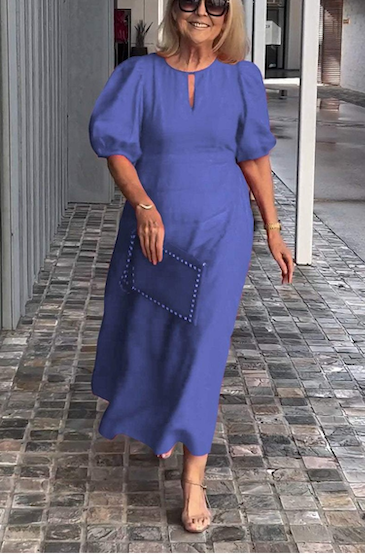 （25% off any two items) Loose Casual Crewneck Puff Sleeve Dress