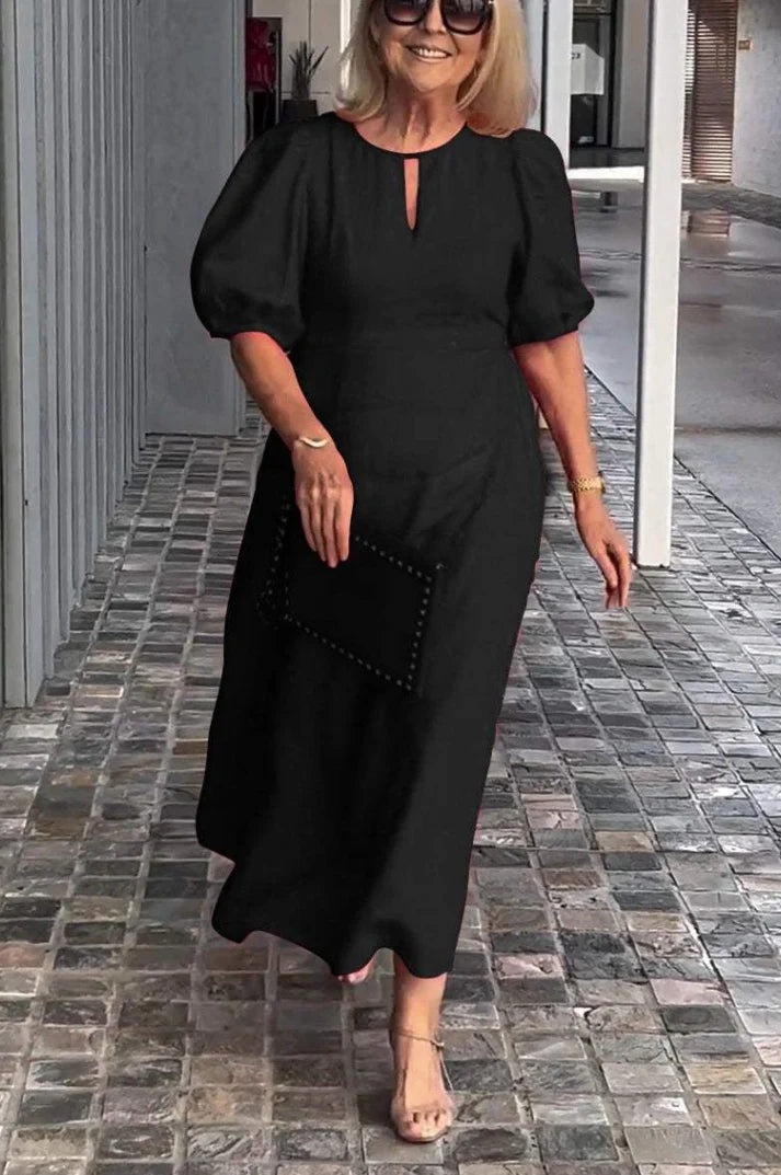 （25% off any two items) Loose Casual Crewneck Puff Sleeve Dress