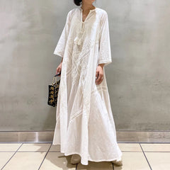Retro style A-line skirt women loose tie dress