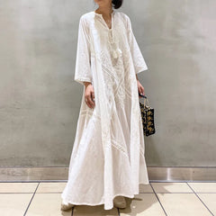 Retro style A-line skirt women loose tie dress