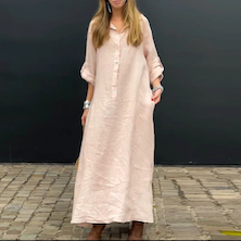 Pocket Shirt Neck Cotton Linen Blend Plus Size Dress