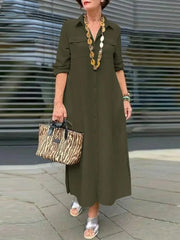 2025 Women's New Elegant Solid Color Long Sleeve Buttoned Lapel Large Size Dresses