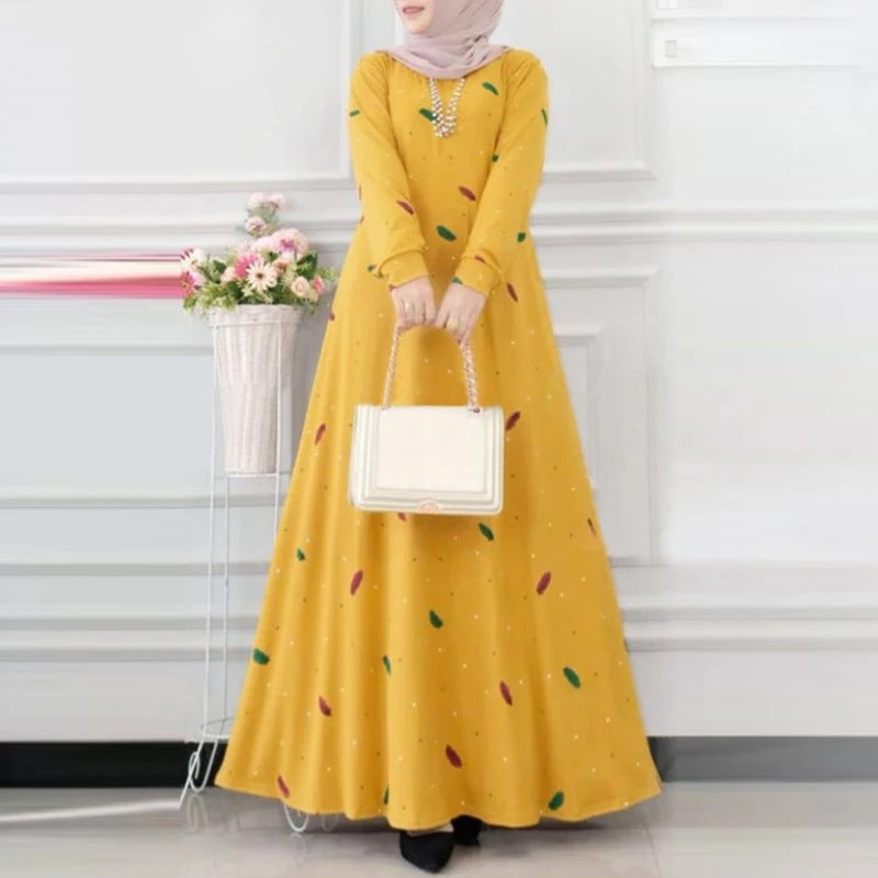 (Any two 25% off) Leaf Dot Print Spring Summer Long Sleeve Bohemian Fashion Casual Dresses