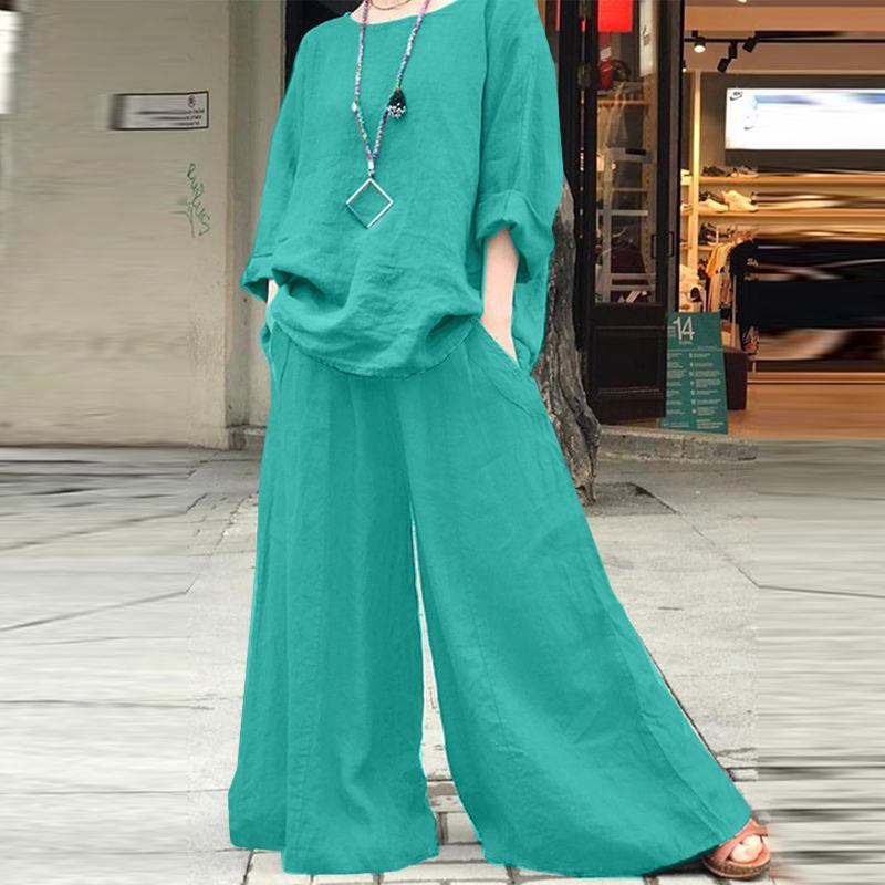 【2 Pieces 75% Off】 Fashionable Casual Loose Solid Color Shirt and Pants Suit