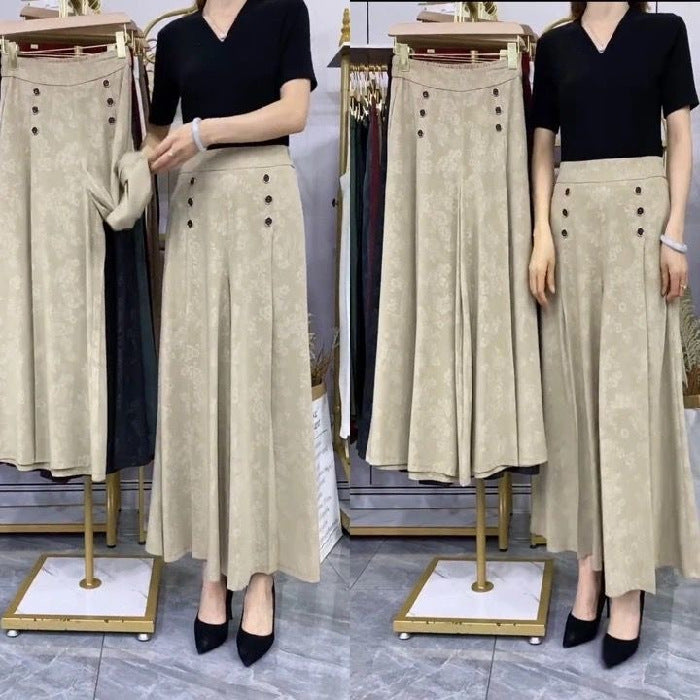 Ice silk jacquard culottes nine-point wide-leg pants