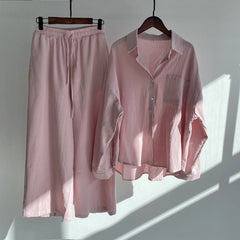 【25% Off Any 2 Pieces】Solid color cotton and linen shirt high waist loose trousers suit