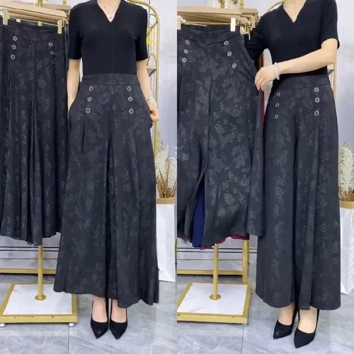 Ice silk jacquard culottes nine-point wide-leg pants