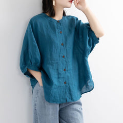 【2 pieces 75% off】 Retro lantern sleeve cotton and linen shirt