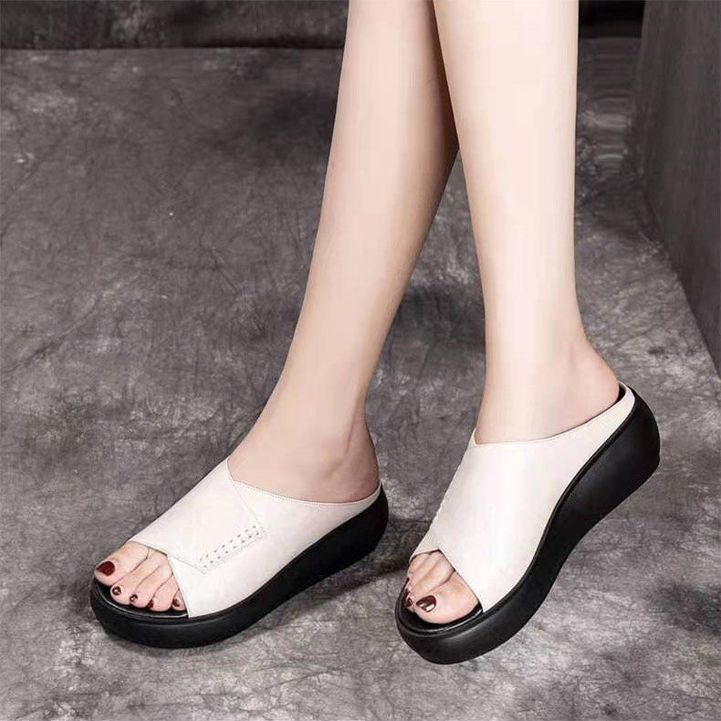 Stylish soft leather platform wedge sandals