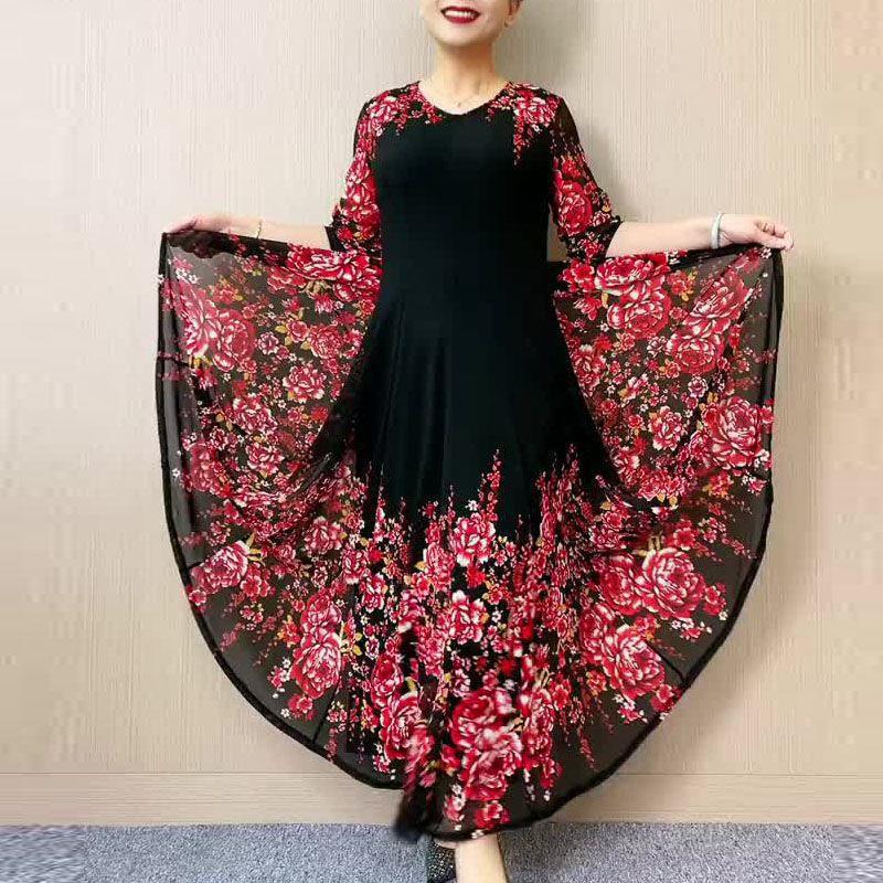 💃【L-4XL】 Fashion Women's Double Layer Mesh Printed Dresses💐