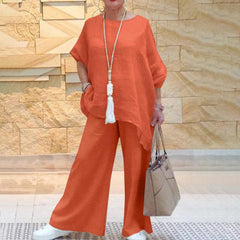 【2 pieces 75% off】Fashionable and casual asymmetrical long-sleeved wide-leg pants suit