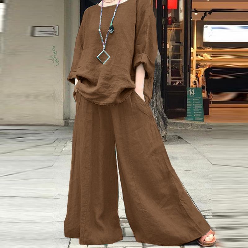 【2 Pieces 75% Off】 Fashionable Casual Loose Solid Color Shirt and Pants Suit