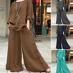 【2 Pieces 75% Off】 Fashionable Casual Loose Solid Color Shirt and Pants Suit