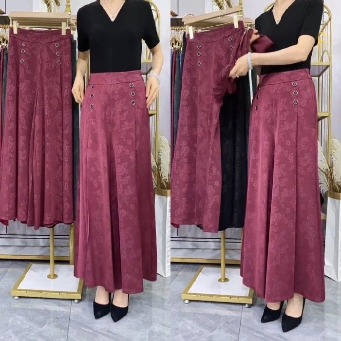 Ice silk jacquard culottes nine-point wide-leg pants