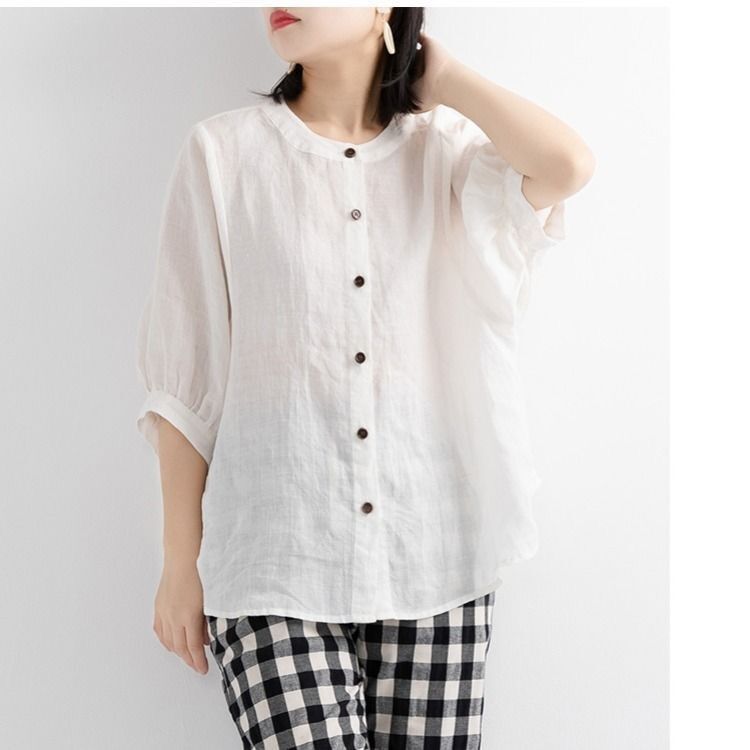 【2 pieces 75% off】 Retro lantern sleeve cotton and linen shirt