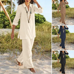 【2 pieces 75% off】 Cotton and linen casual long-sleeved loose cotton suit