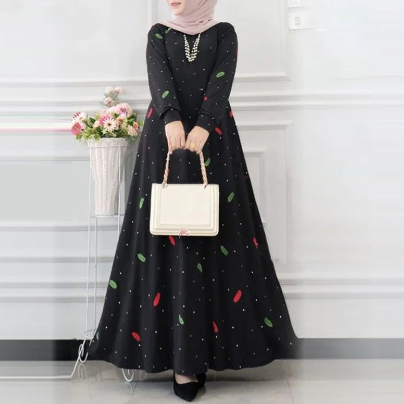 (Any two 25% off) Leaf Dot Print Spring Summer Long Sleeve Bohemian Fashion Casual Dresses