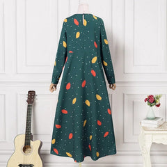 (Any two 25% off) Leaf Dot Print Spring Summer Long Sleeve Bohemian Fashion Casual Dresses