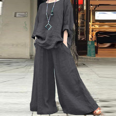 【2 Pieces 75% Off】 Fashionable Casual Loose Solid Color Shirt and Pants Suit