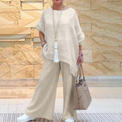 【2 pieces 75% off】Fashionable and casual asymmetrical long-sleeved wide-leg pants suit