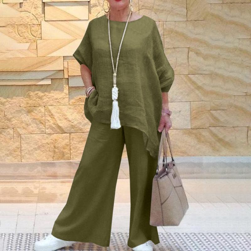 【2 pieces 75% off】Fashionable and casual asymmetrical long-sleeved wide-leg pants suit